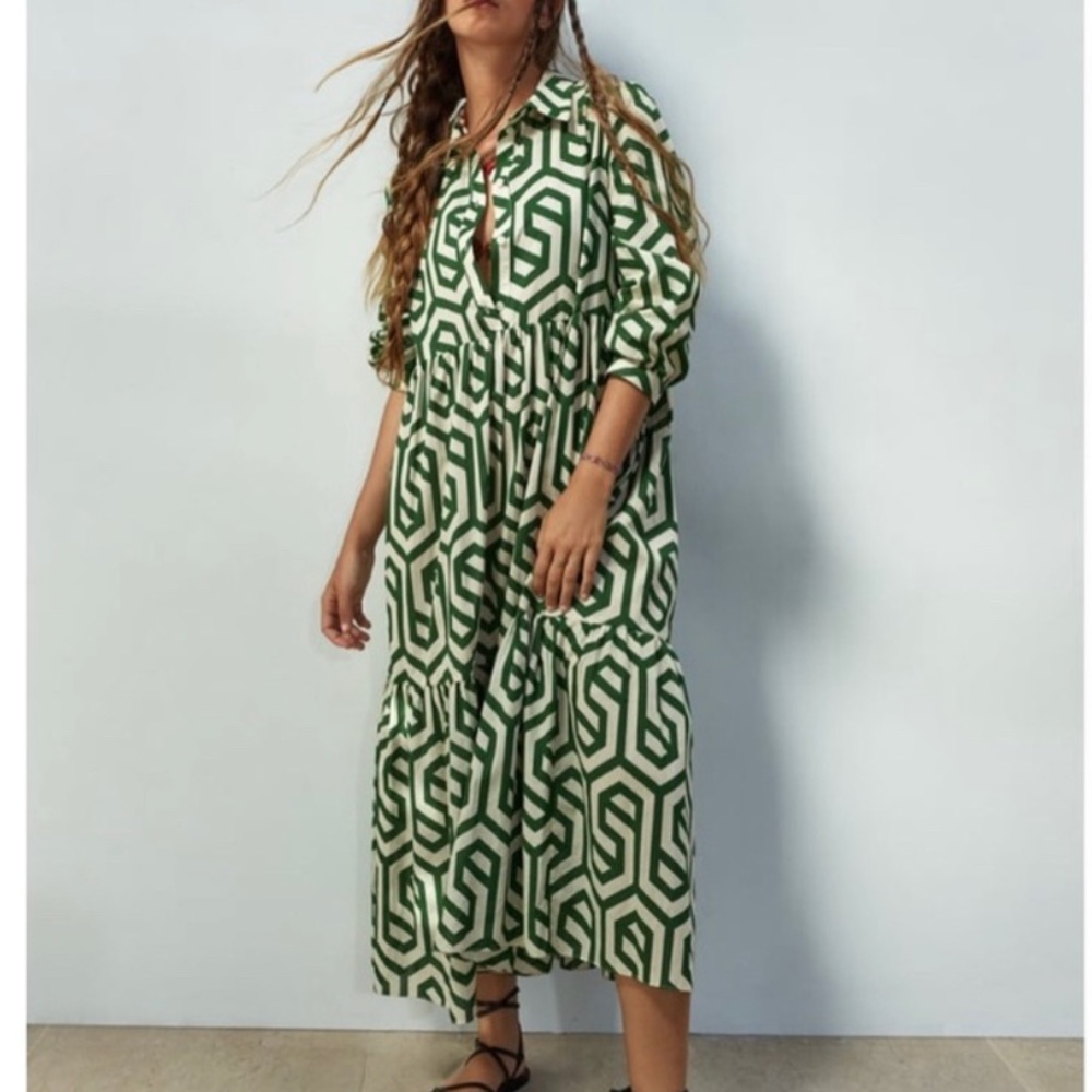 Zara Geometric Print Dress in Green
